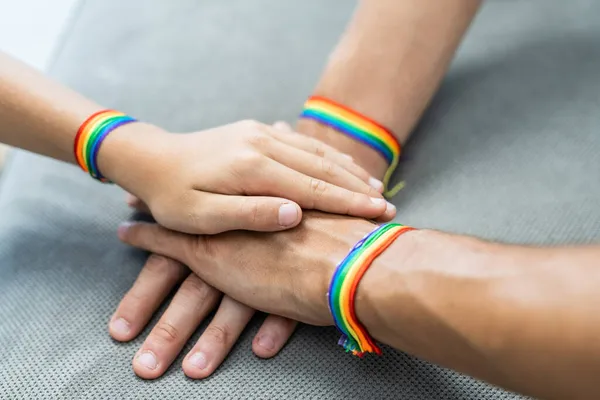 Lgbt Family Gay Couple Adopted Son Homosexual Parents Kid Having — Stock Photo, Image