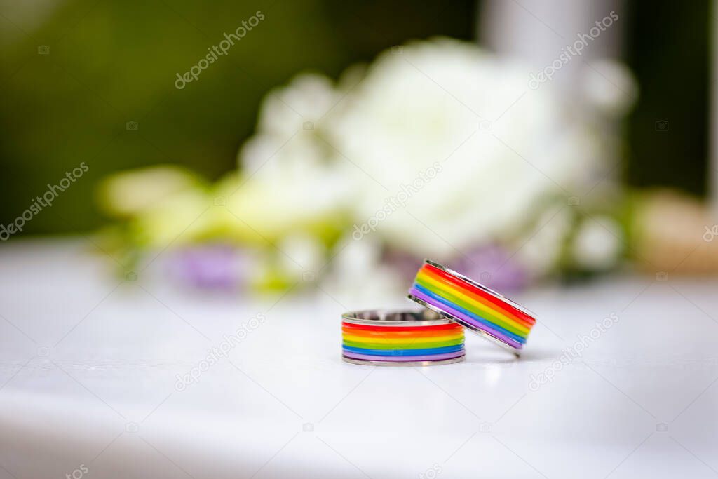 Homosexual couple celebrating their own wedding