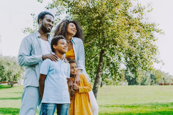 Beautiful Happy African American Family Bonding Park Black Family Having — Stock Photo, Image