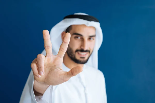 Hombre Guapo Con Dasha Plato Trabajando Oficina Negocios Dubai Retratos — Foto de Stock
