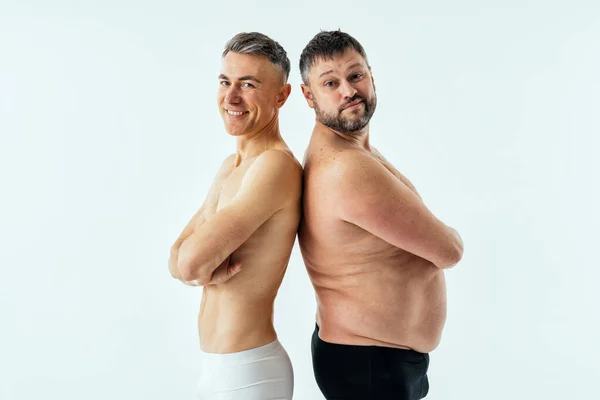 Two Multiethnic Men Posing Male Edition Body Positive Beauty Set — ストック写真