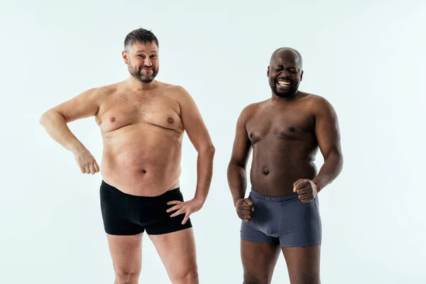 Two Multiethnic Men Posing Male Edition Body Positive Beauty Set — ストック写真