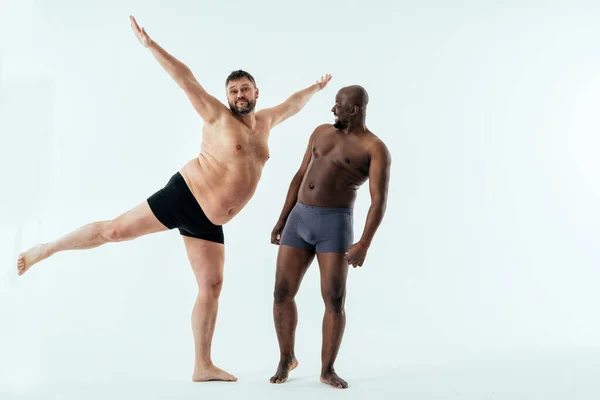 Two Multiethnic Men Posing Male Edition Body Positive Beauty Set — стоковое фото