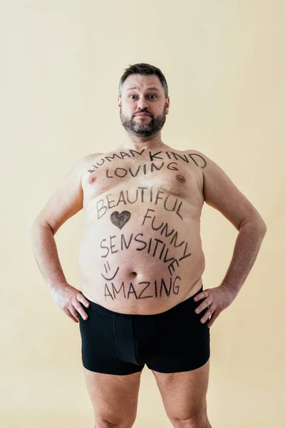 Man Posing Male Edition Body Positive Beauty Set Shirtless Guy — Foto Stock