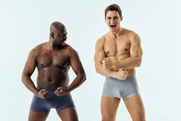 Two Multiethnic Men Posing Male Edition Body Positive Beauty Set — Fotografia de Stock