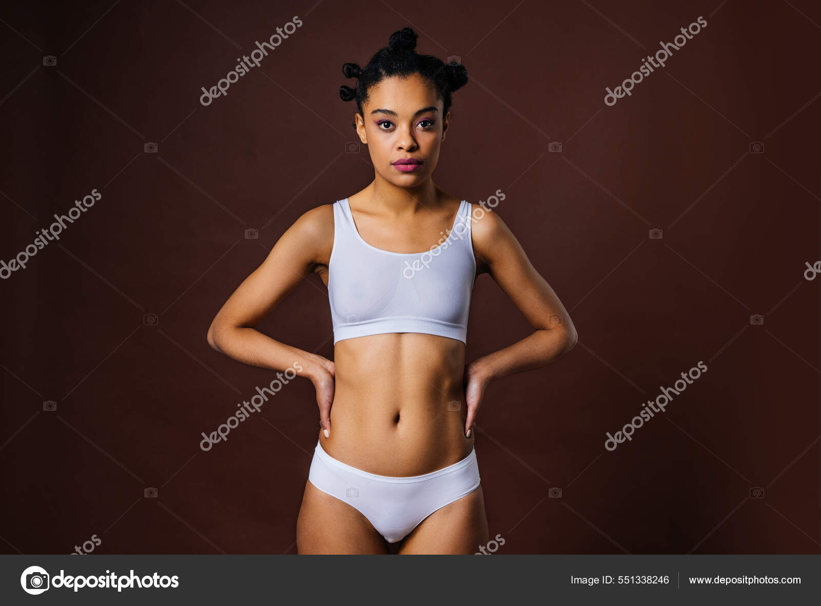 Beauty Portrait Beautiful Black Woman Wearing Lingerie Underwear Pretty  African Stock Photo by ©oneinchpunch 551338246