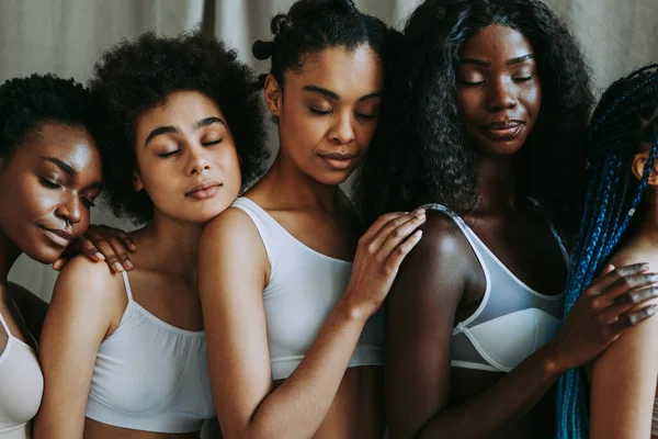 Portrait Beauté Belles Femmes Noires Portant Des Sous Vêtements Lingerie — Photo