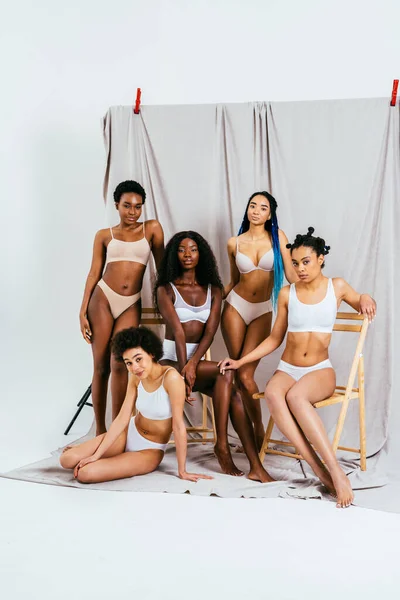 Portrait Beauté Belles Femmes Noires Portant Des Sous Vêtements Lingerie — Photo