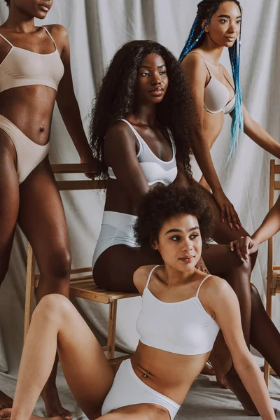 Beauty Portrait Beautiful Black Women Wearing Lingerie Underwear Pretty African — Fotografia de Stock