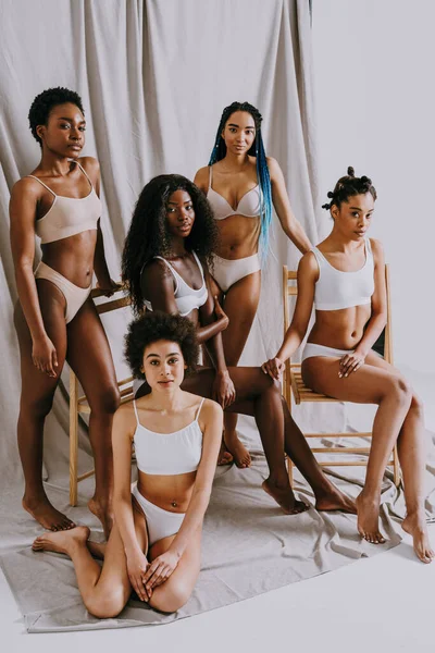 Beauty Portrait Beautiful Black Women Wearing Lingerie Underwear Pretty African — Fotografia de Stock