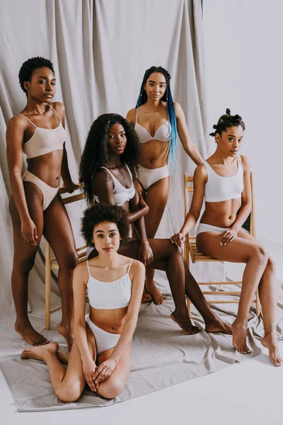 Portrait Beauté Belles Femmes Noires Portant Des Sous Vêtements Lingerie — Photo