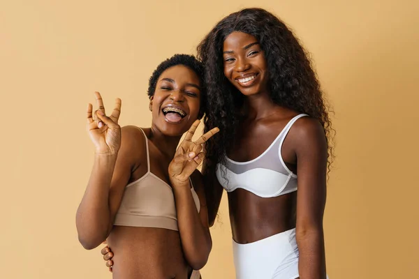 Beauty Portrait Beautiful Black Women Wearing Lingerie Underwear Pretty African — стоковое фото