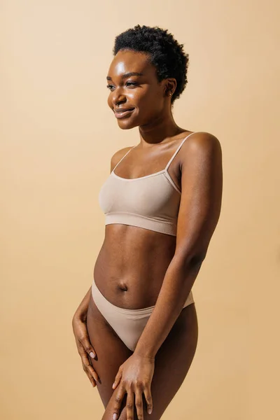 Beauty Portrait Beautiful Black Woman Wearing Lingerie Underwear Pretty African — Foto Stock