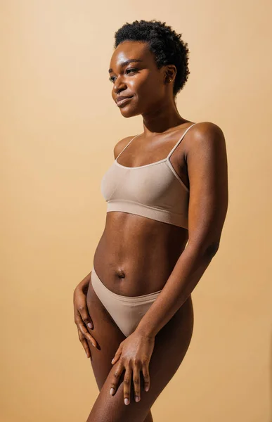 Beauty Portrait Beautiful Black Woman Wearing Lingerie Underwear Pretty African — Fotografie, imagine de stoc