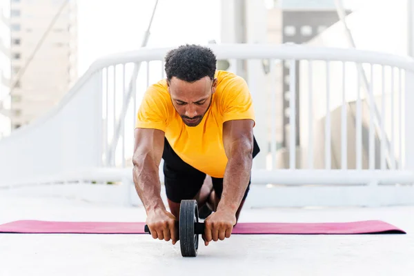 Black Hispanic Sportsman Training Outdoors City African Man Fit Muscular — 스톡 사진