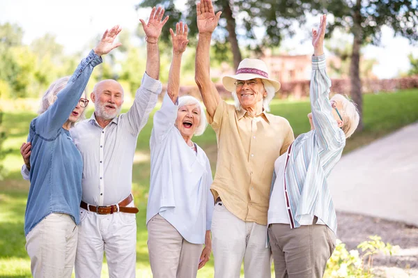 Группа Счастливых Пожилых Людей Объединяющихся Открытом Воздухе Парке Пожилые Люди — стоковое фото