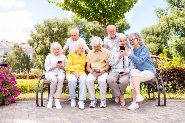 Grupo Personas Mayores Felices Que Unen Aire Libre Parque Personas —  Fotos de Stock