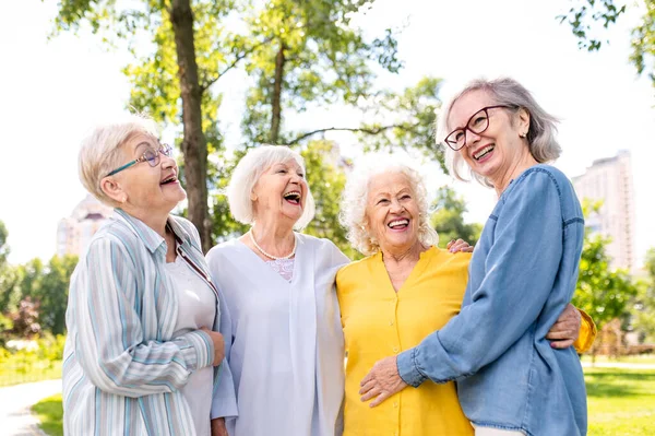Vidám Idősek Együttléte Parkban Idősek Éves Korukban Szórakoznak Együtt Töltik — Stock Fotó