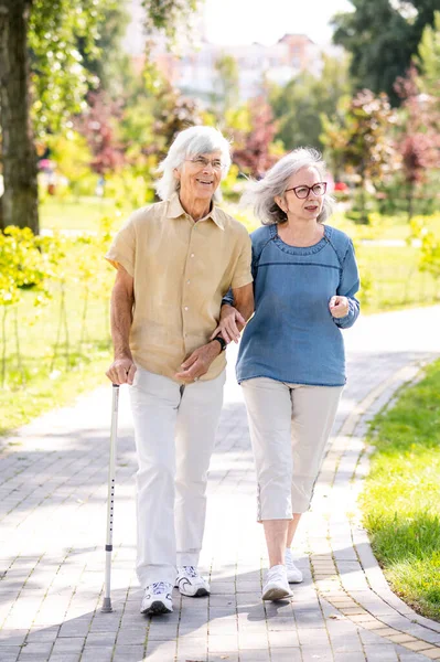 Beautiful Senior Couple Disability Outdoors Old People Age Having Fun — Stock Photo, Image