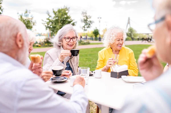 Group Happy Elderly People Bonding Outdoors Bar Cafeteria Old People — Stock Photo, Image