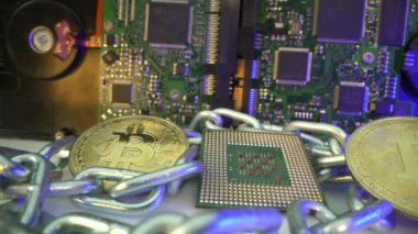 Bitcoin engelleme zinciri şifreleme dijital şifreleme, dijital para değişimi, Teknoloji küresel ağ bağlantıları arka plan kavramı.