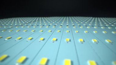 LED teknolojisi. Modern ışık üretimi. Yeni diyotların makro görüntüsü. LED Işıklar Açık Matris Panosu