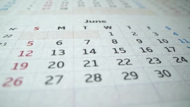 Calendário para 2022. Junho macro. Com dias muito importantes numa semana. Hollydays. Dias de verão. Datas. Negócios. Tempo de férias — Vídeo de Stock