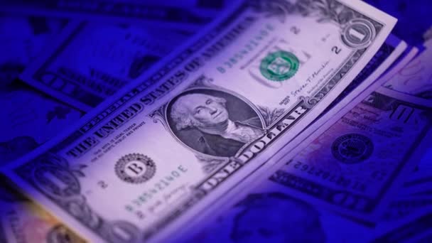 Um dólar em Blue Light Man conta dinheiro. Dólares na mão, dinheiro na mão, conta o dinheiro — Vídeo de Stock