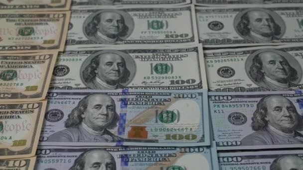 Dolar banknotları, para geçmişi. Dünya ekonomisi — Stok video