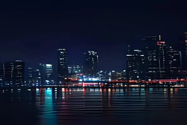 Hermosa Ciudad Nocturna Con Iluminación — Foto de Stock