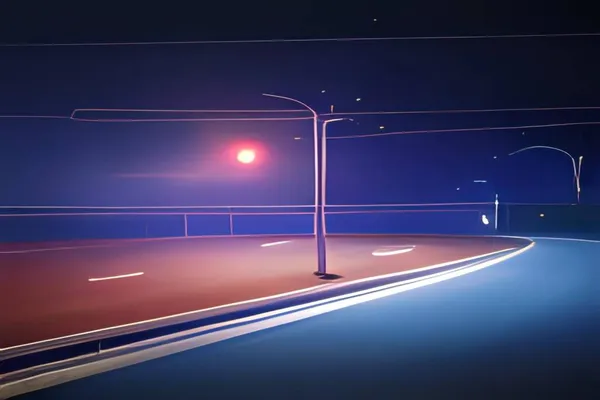 Aydınlatılmış gece asfalt yolu