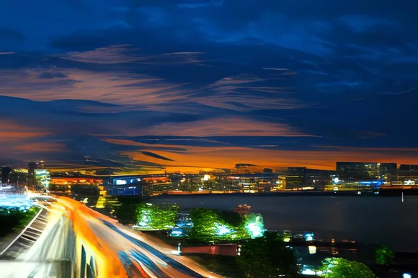 Gece kentinde araba trafiği