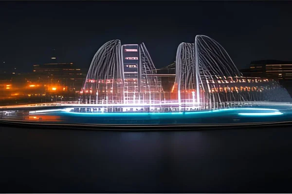 Hermosa Fuente Ciudad Noche — Foto de Stock