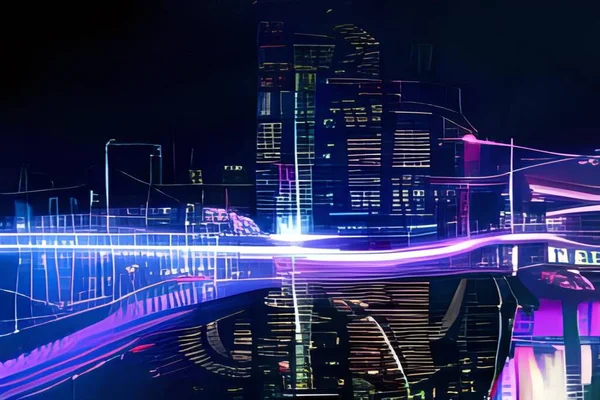 Neon şehir gece aydınlatması