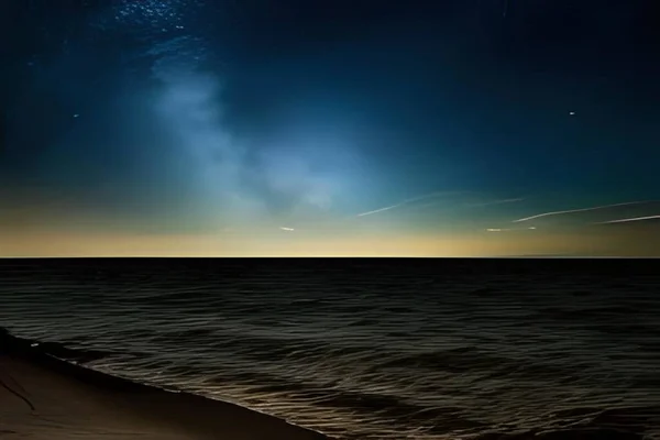 Gece yıldızlı gökyüzü ve okyanus