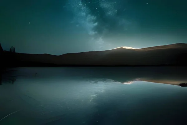 Göl ve gece Yıldızlı gökyüzü