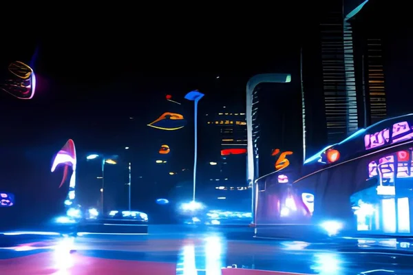 Neon şehir gece aydınlatması