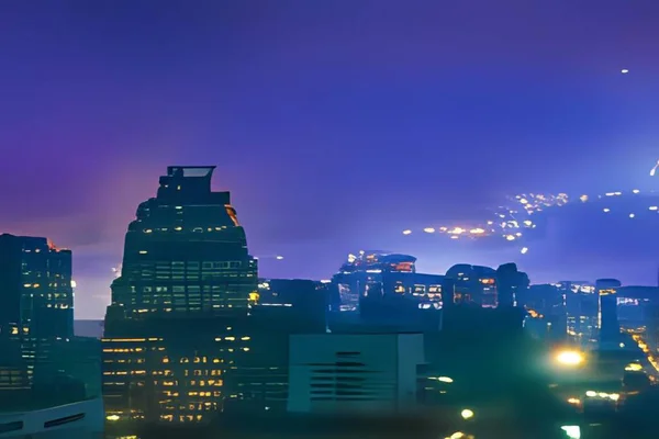 Gece sisli bir bina.