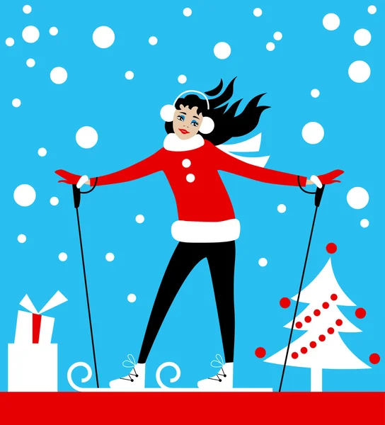 Holiday skiing Christmas card — Stock Vector
