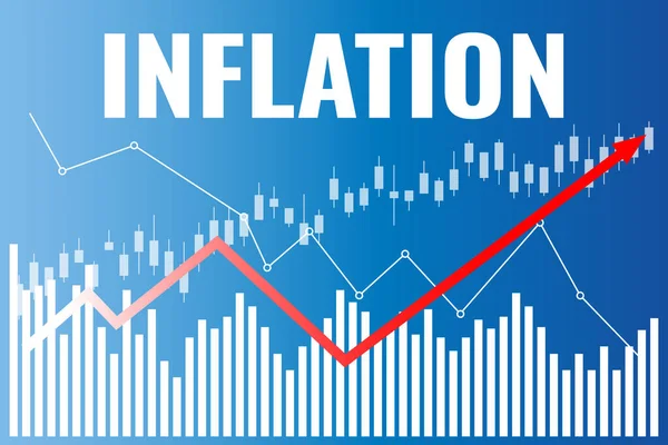 Inflation Graph Blue Finance Background Line Charts Columns Red Arrow — ストックベクタ