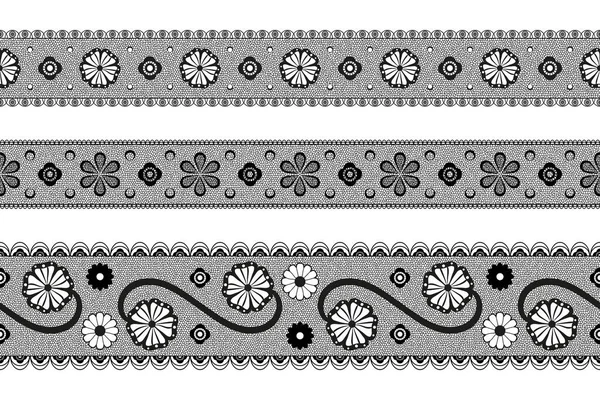 Black Vintage Lace Ribbon Isolated White Decoration Horizontally Pattern Design — Vetor de Stock