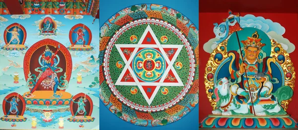 Σύνολο Εικόνα Θιβετιανή Θεότητα Και Μαντάλα Στο Μοναστήρι Έννοια Ταξιδιού — Φωτογραφία Αρχείου