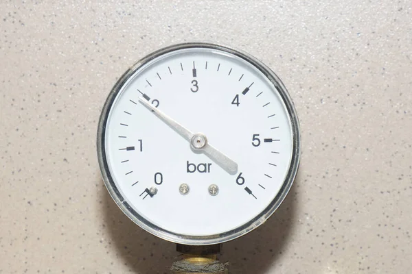 Manometer Instrument White Dial Wall Brown Ceramic Tiles Industrial Concept — 스톡 사진