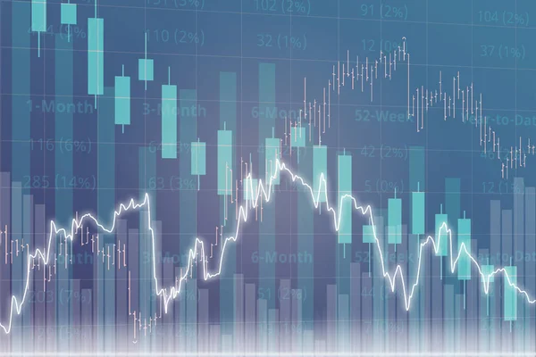 Gráfico Finanças Criativas Fundo Azul Violeta Com Colunas Linhas Castiçais — Fotografia de Stock