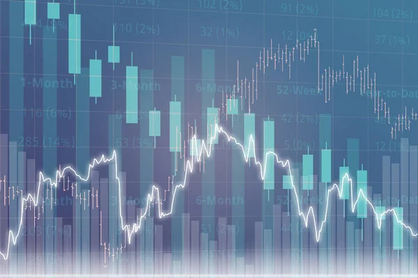 Creative Finance Graph Blue Violet Background Columns Lines Candlesticks Bars — Stock Photo, Image