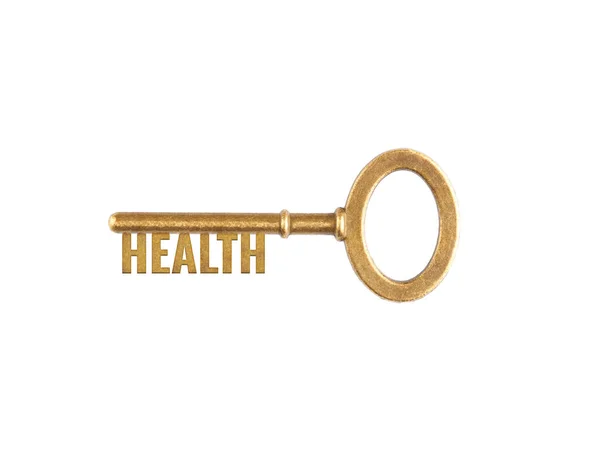 Bronze Vintage Antique Keys Word Health Isolated White Background Concept — Stock Photo, Image