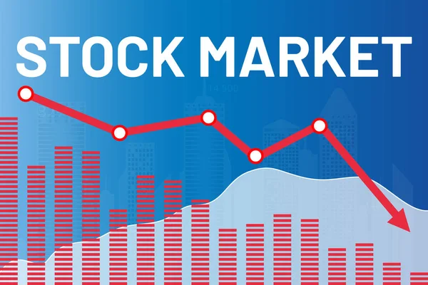 Text Akciový Trh Modrém Červeném Finančním Pozadí Sloupců Řádků Šipky — Stockový vektor