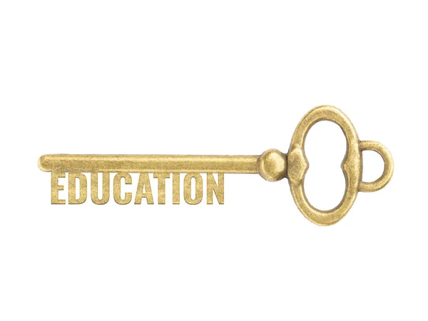 Bronz Antika Anahtarlar Beyaz Arka Planda Eğitim Kelimesi Var Şans — Stok fotoğraf