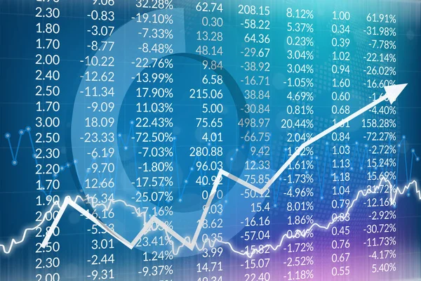 Finanzen Blauer Hintergrund Mit Zahlen Diagramm Pfeil Diagrammen Finanzmarkt Und — Stockfoto