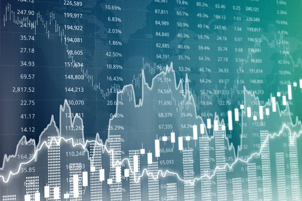 Finansal mavi ve siyanür arkaplanı, rakamlar ve çizelgeler. Finansal piyasa ve yatırım kavramı